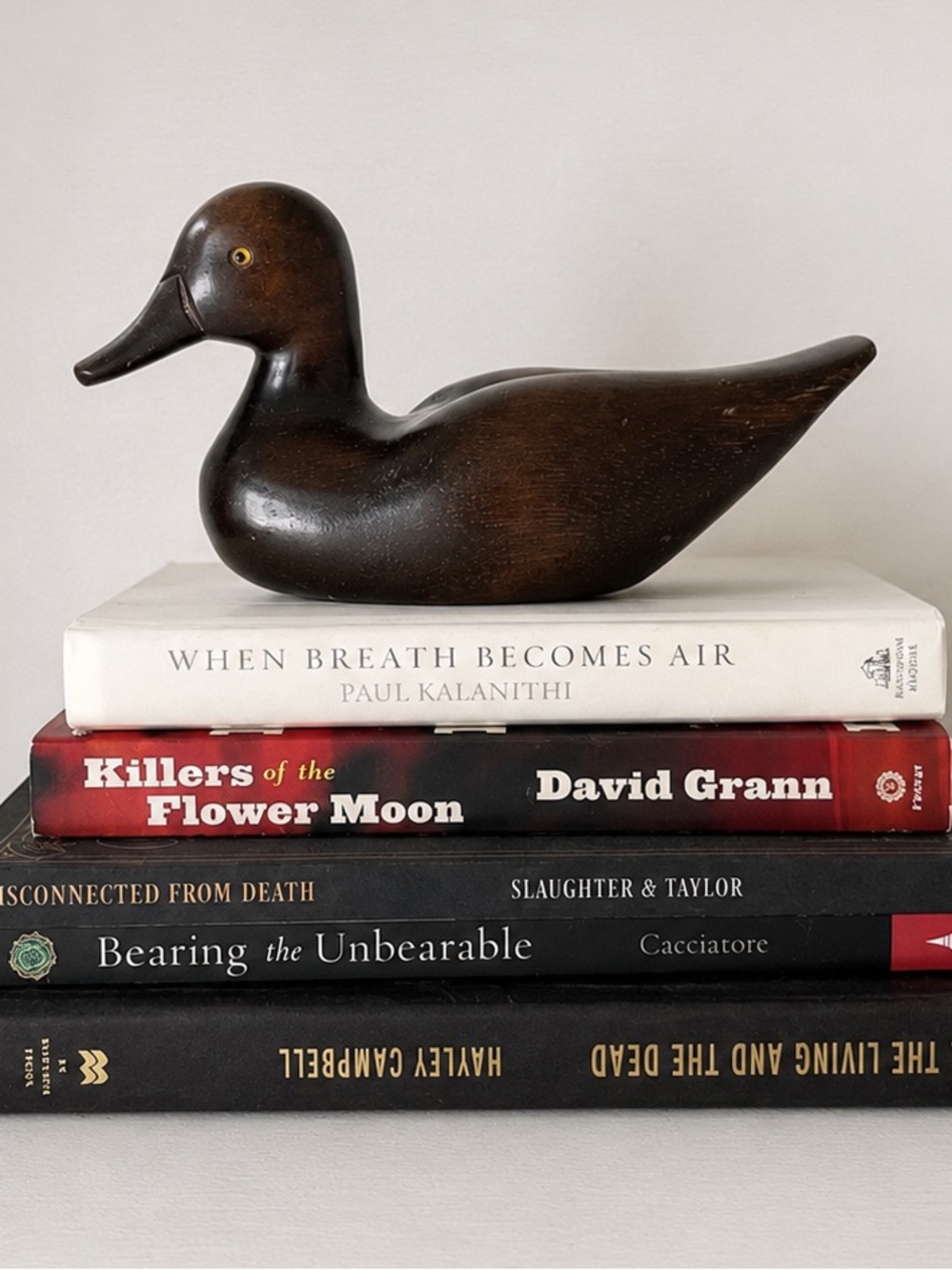 Vintage Hand Carved Wooden Duck Figurine Dark Wood Folk Art Decor